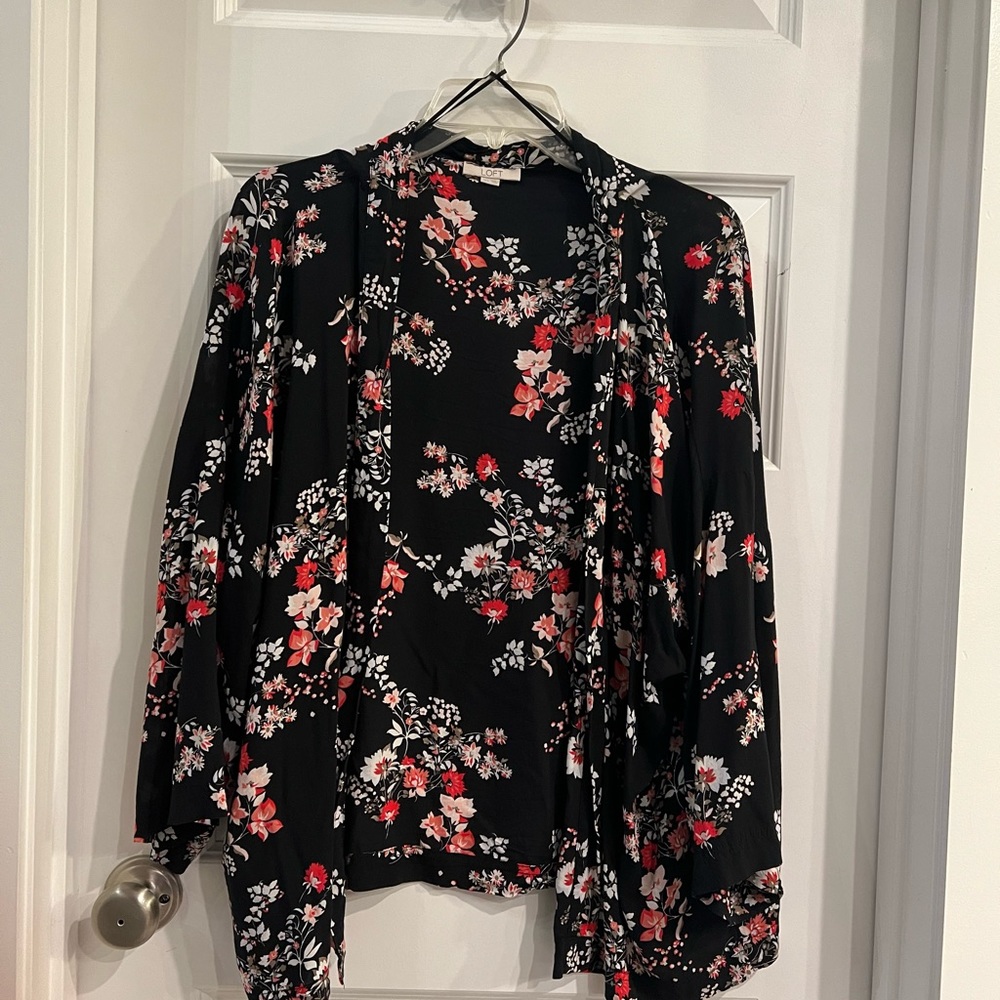 LOFT Black Pink Relaxed Tie Front cover up